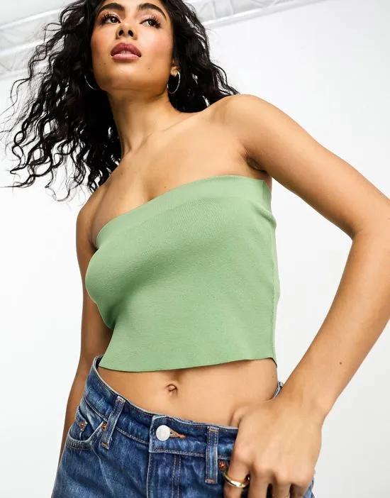 knitted bandeau crop top in khaki