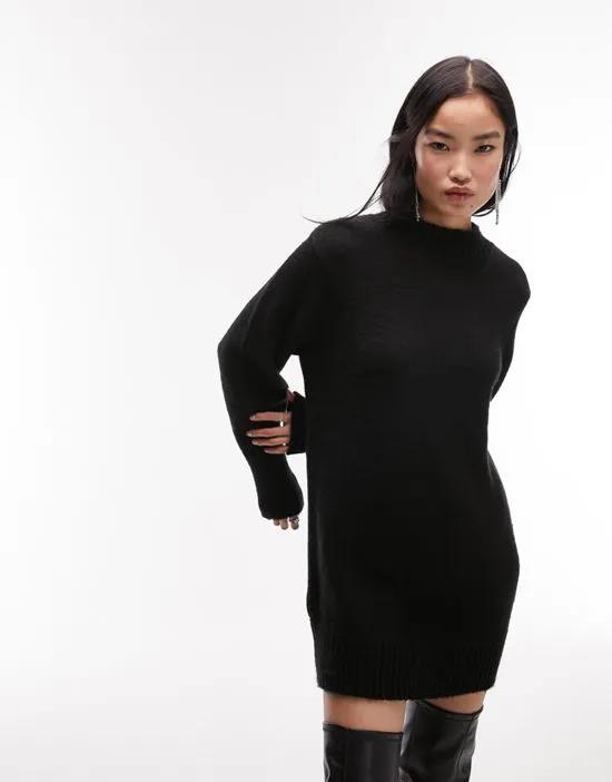 knitted crew neck dress in black