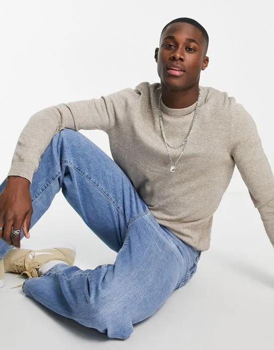 knitted crew neck sweater in brown