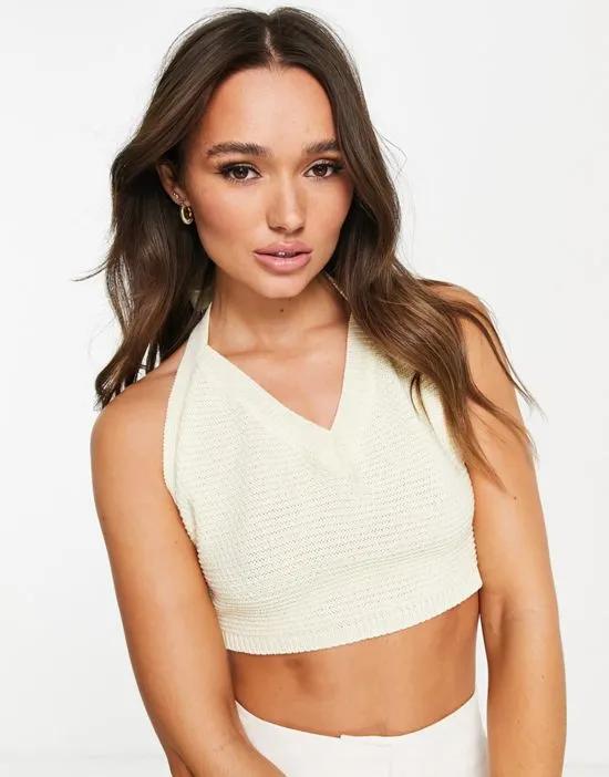 knitted crochet tank top in ivory