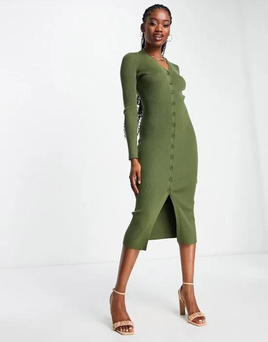 knitted dress in olive green