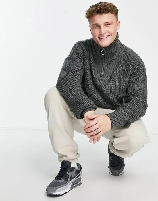 knitted funnel neck sweater in gray