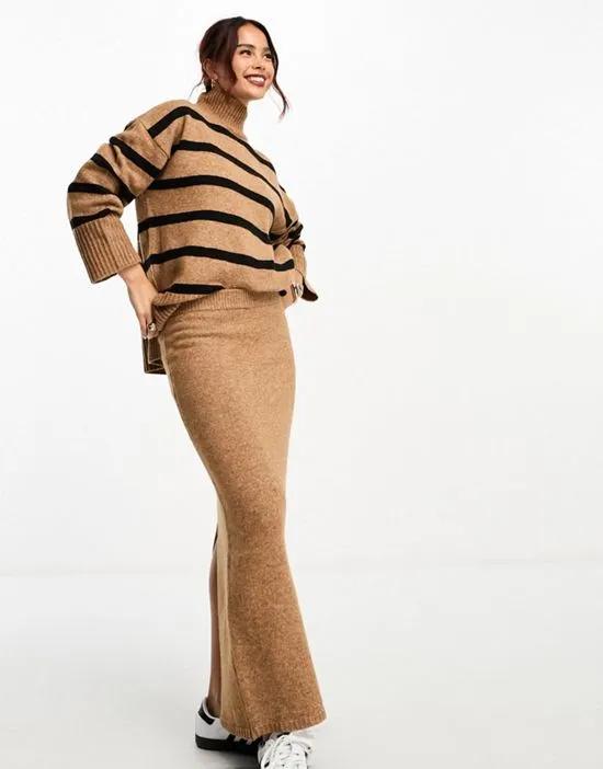 knitted midi skirt in camel - part of a set