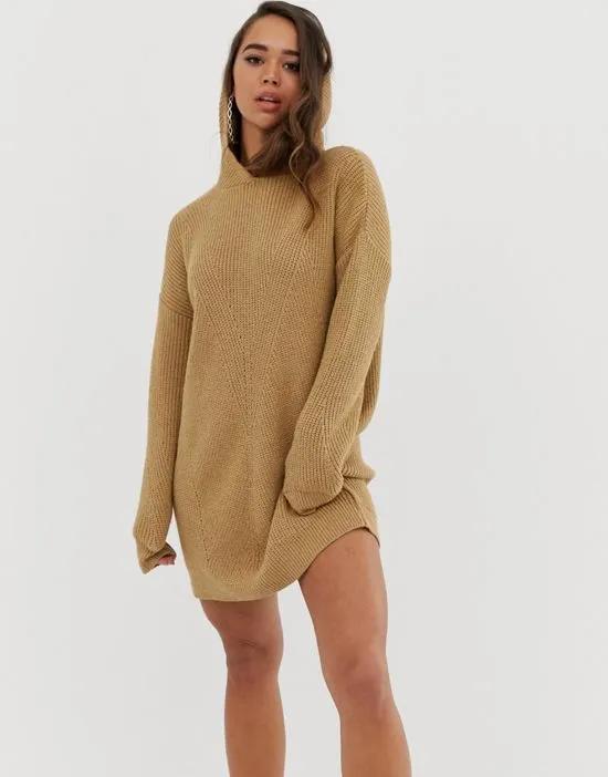 knitted mini dress with hood