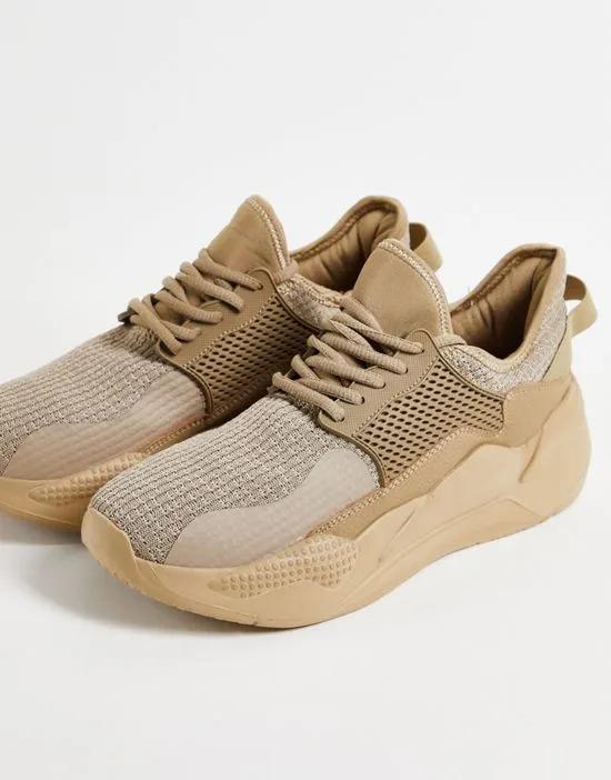 knitted mix runner sneakers in sand