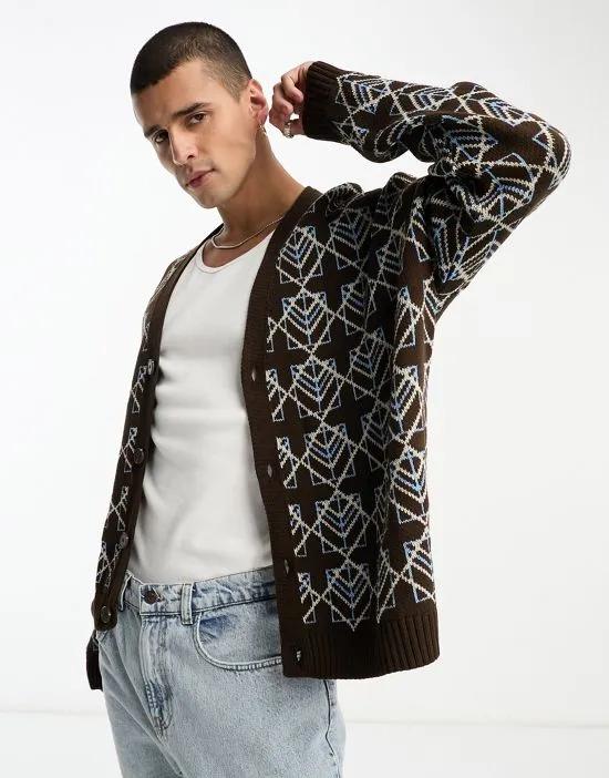 knitted oversized cardigan in geo design