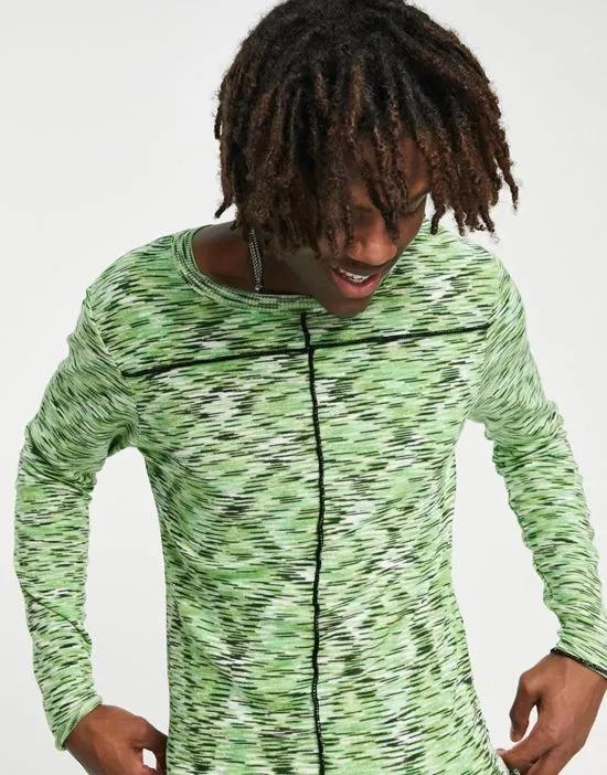 knitted space dye sweater in green