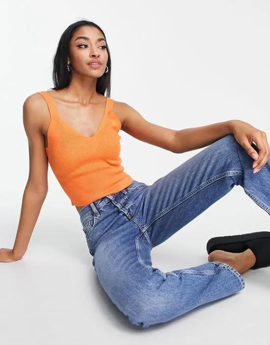 knitted Strappy Tank top in orange
