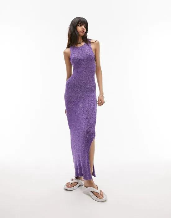 knitted tape yarn dress in purple