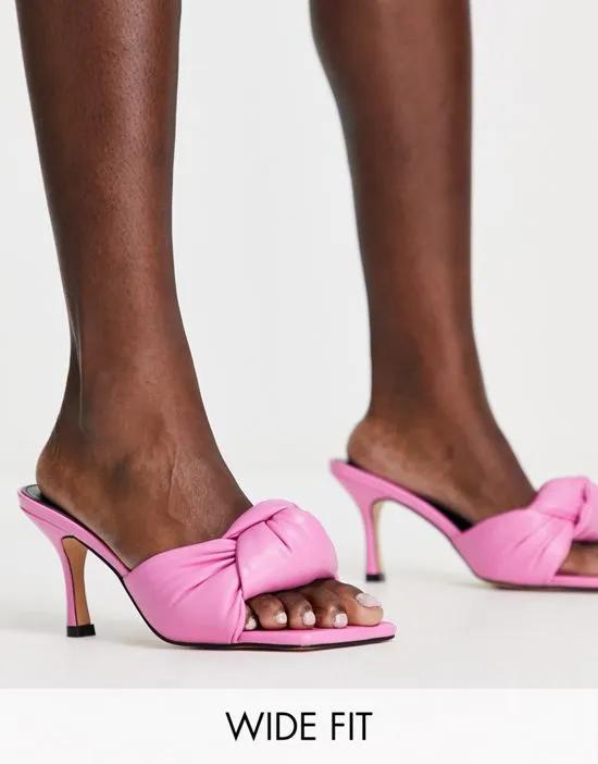 knot front mid heel mule sandals in bright pink