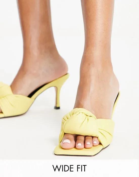 knot front mid heel mule sandals in yellow