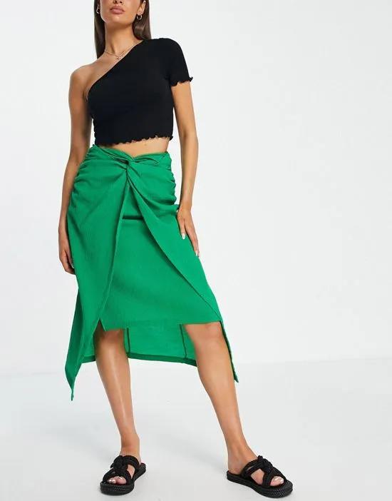 knot front midi skirt in green