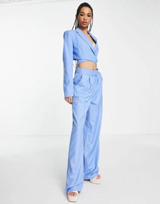 Kyo lose fit tailored pants with zip slit in cornflower blue - part of a set