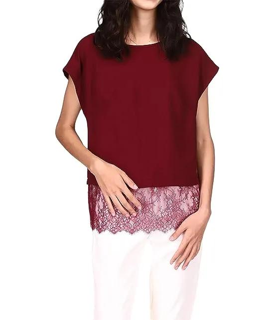 Lace Combo Short Sleeve Top