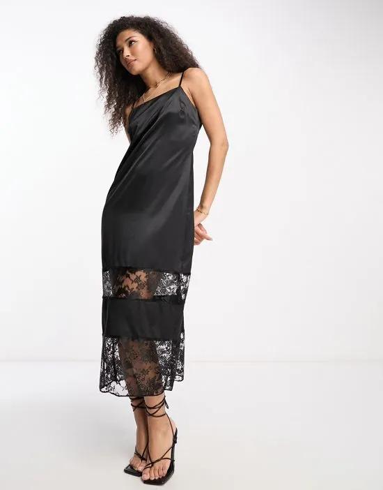 lace detail slip dress in black