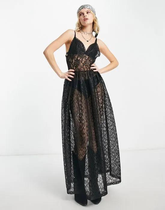 lace maxi dress in black