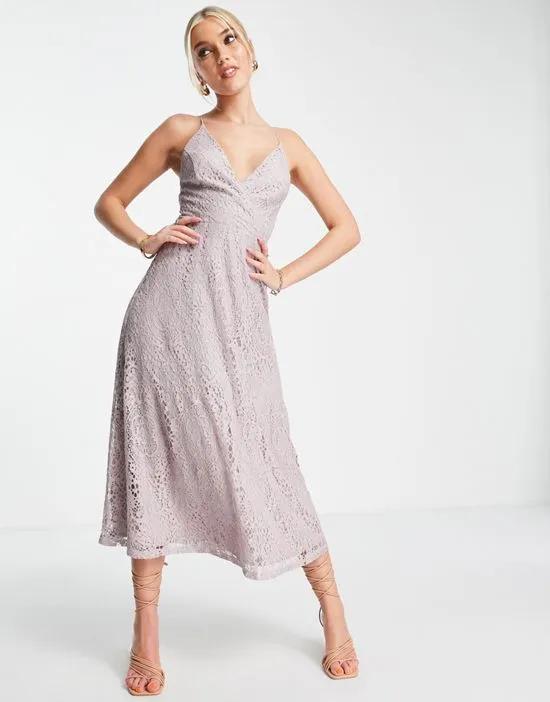lace midi prom dress with lace-up back in lilac
