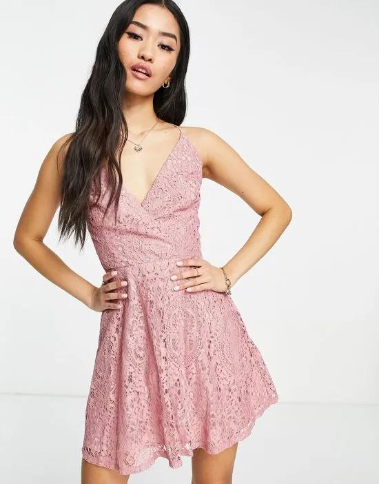 lace prom mini dress with lace up back