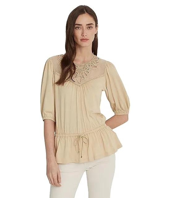 Lace-Trim Jersey Peplum Top