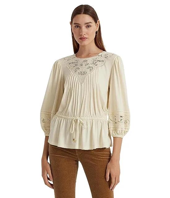 Lace-Trim Jersey Peplum Top