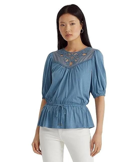 Lace-Trim Jersey Peplum Top
