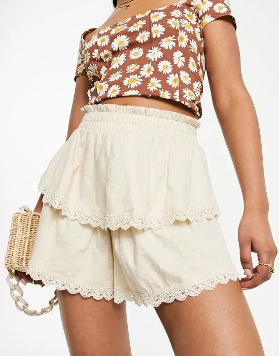 lace trim rara shorts in stone