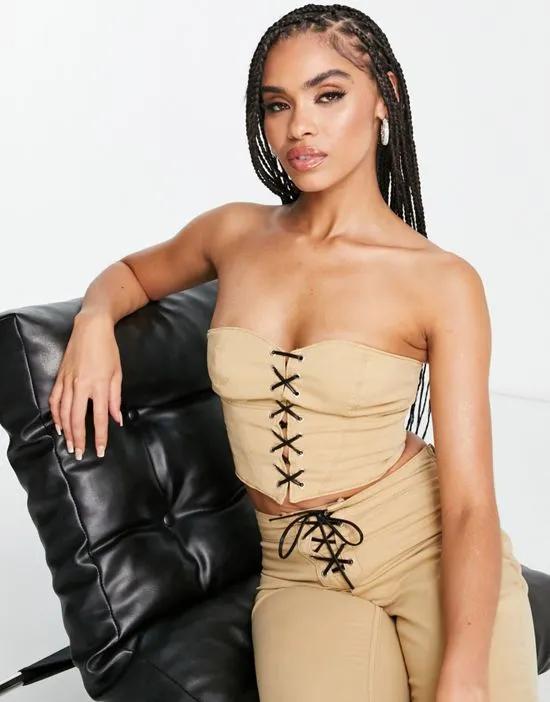 lace up corset top in stone - part of a set