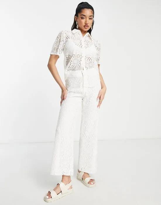 lace wide leg pants in off-white - part of a set