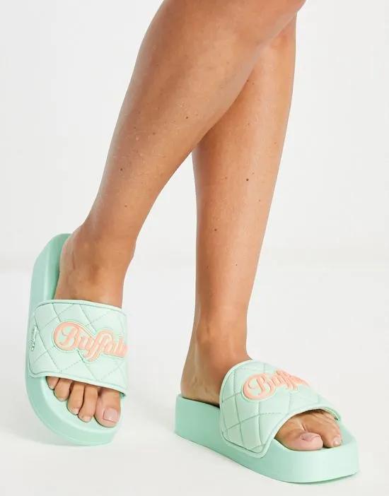 Lake Soft quilted sliders in aqua