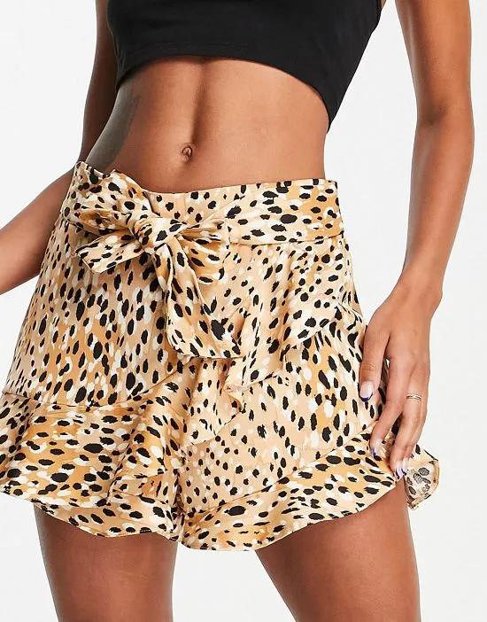 layered frill short in animal print