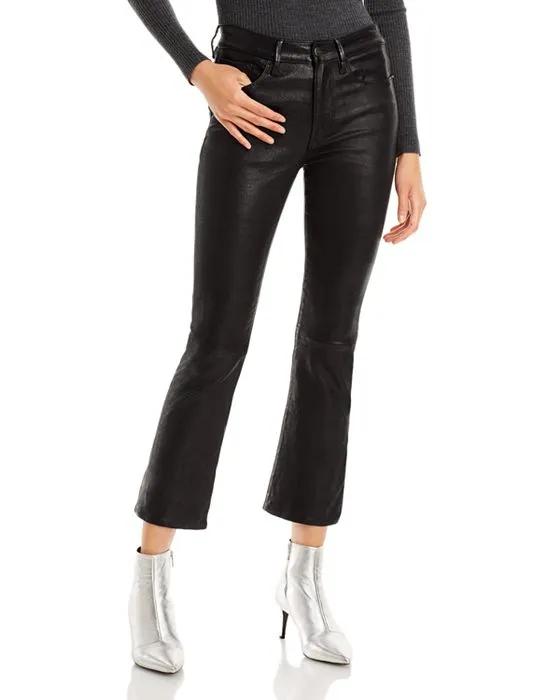 Le Crop Mini Boot Leather Jeans in Noir