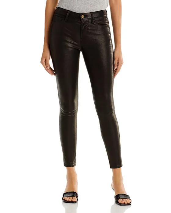 Le High Rise Leather Skinny Jeans in Washed Black