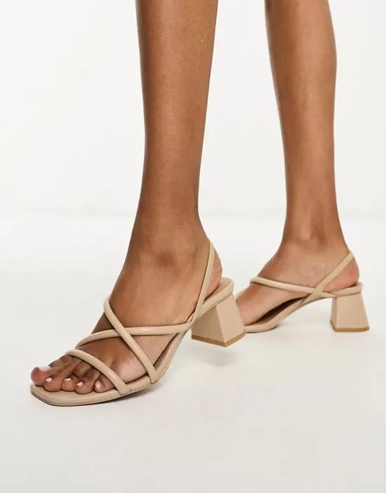 leather heeled strappy sandals in beige