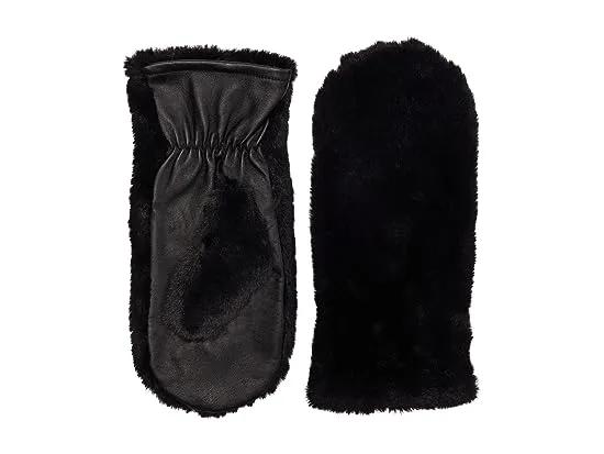 Leather Mitten with Faux Fur Trim
