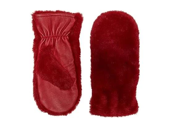 Leather Mitten with Faux Fur Trim