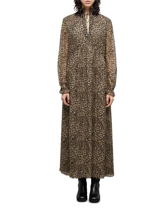 Leopard Print Peasant Midi Dress