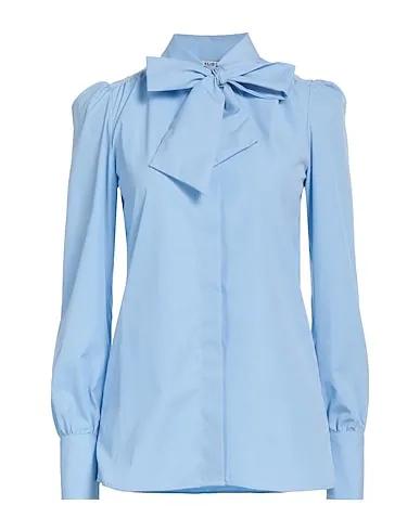 Light blue Plain weave Shirts & blouses with bow