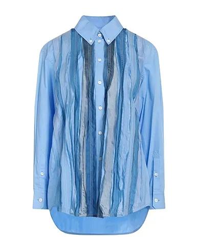 Light blue Plain weave Silk shirts & blouses
