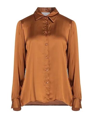 Light brown Satin Solid color shirts & blouses
