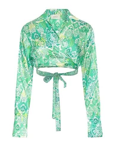 Light green Cotton twill Patterned shirts & blouses