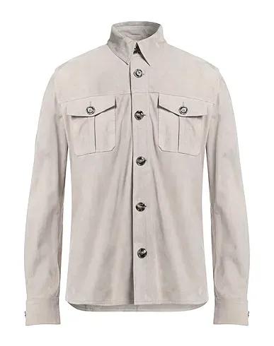 Light grey Leather Solid color shirt