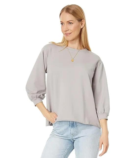 Lightweight French Terry 3/4 Puffed Sleeve Crew Neck Top