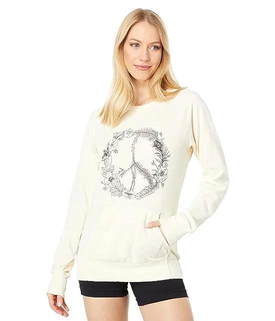 Lightweight Hoodie w/ Floral Peace Sign Screen Print
