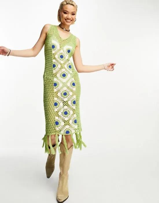 limited edition crochet midi dress in green