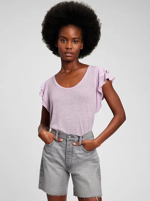 Linen Blend Flutter Sleeve Top