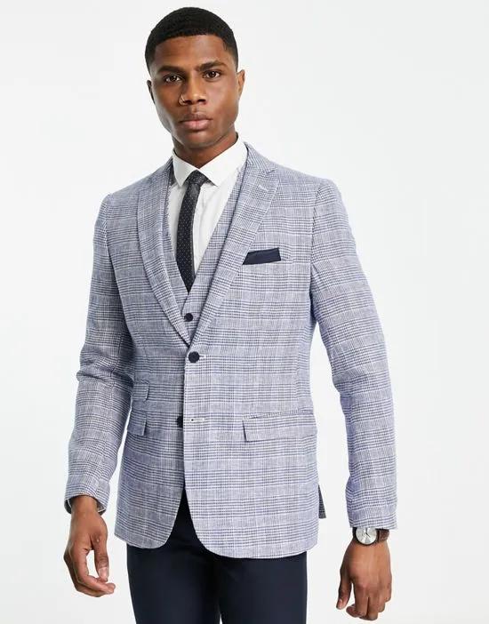 linen checked suit jacket in gray