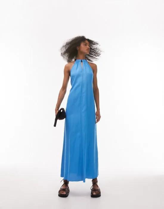 linen contrast tie chuck on maxi in blue