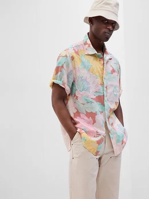 Linen-Cotton Floral Shirt