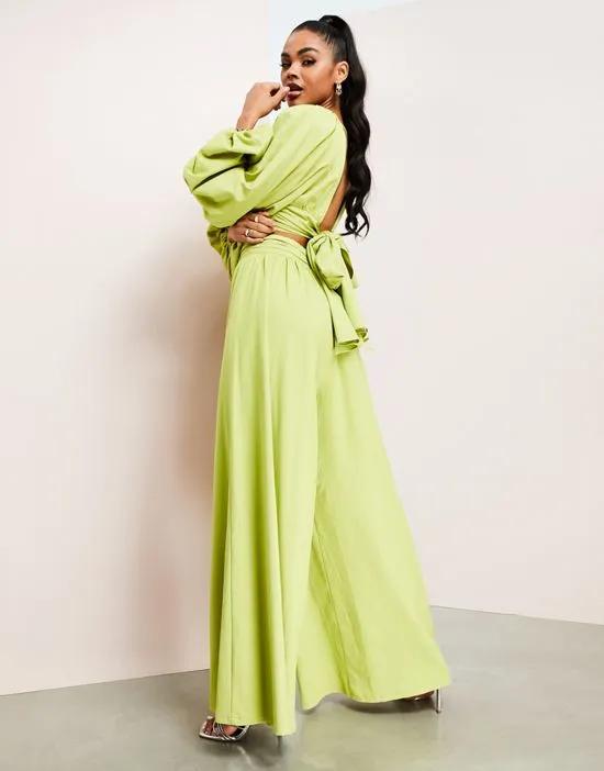 linen look wide leg pant in lime