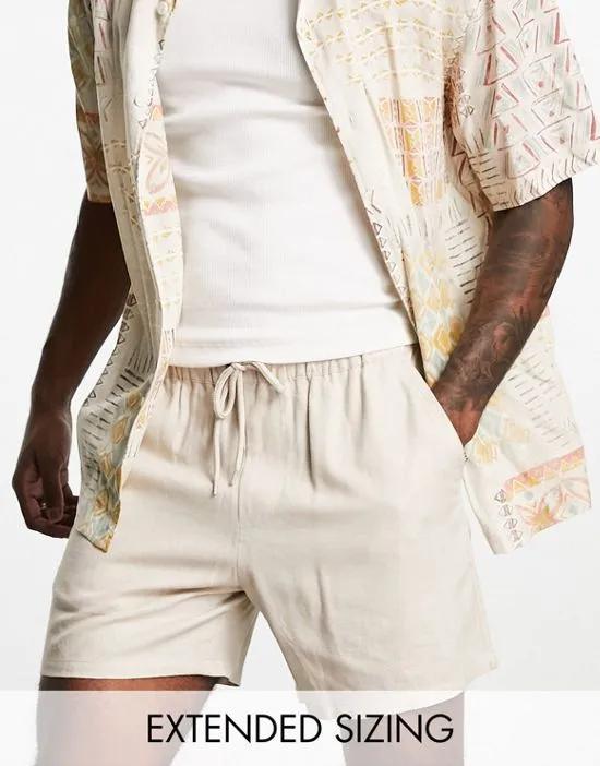 linen mix slim shorts in beige